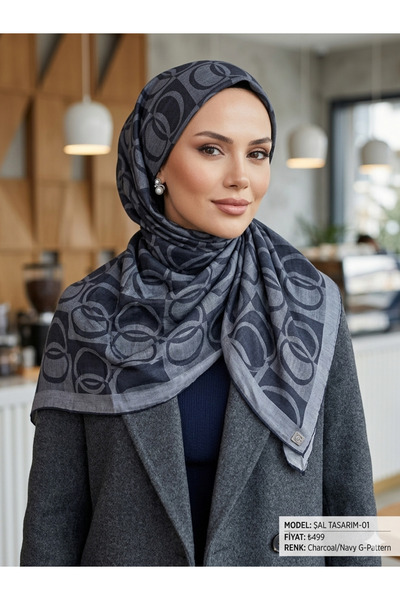 Larissa Scarf Valen İpek Jakarlı Şal Geometri desenli özel dokuma