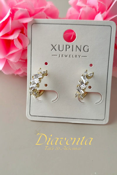 DİAVENTA TAKI VE AKSESUAR 14k Xuping kararmaz zirkon taşlı dikdörtgen baget d...