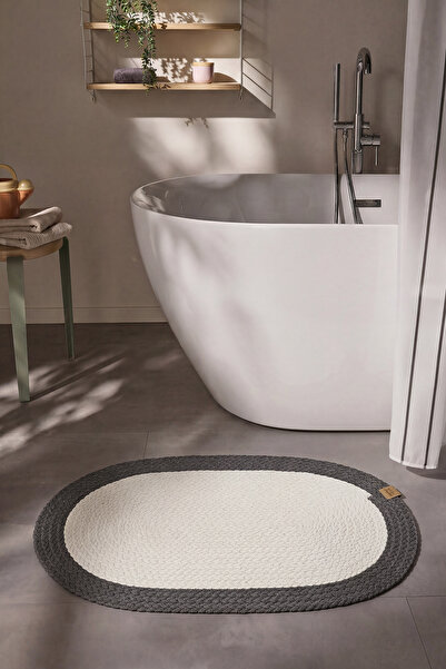 Cool Halı Glenn Oval Banyo Paspası Krem Antrasit Yıkanabilir Çift Taraflı El ...