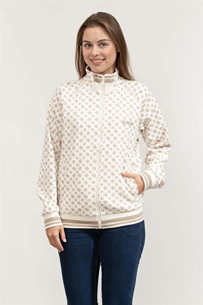 Guess Aggie Kadın Aktif Scuba Fermuarlı Sweatshirt Krem