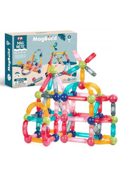 Puzzle Magnetic Rod and Ball Games 66 Pieces Transparent