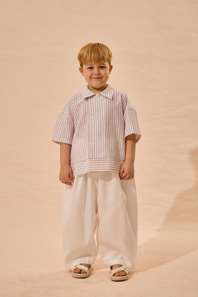 Fahhar Kids Striped Wide Placket Shirt Beige