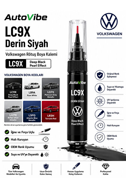 AutoVibe LC9X Derin Siyah Rötuş Boya Kalemi – Volkswagen Audi Skoda Seat Çizi...