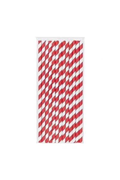 alenked Red Striped White Paper Straws 6Mmx19,7Cm 24 Pieces