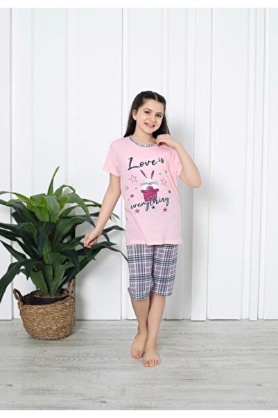Serena Girls' pajamas with short sleeves and 3/4 pants - pink color