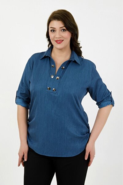 By Alba Collection Women's Half Placket Tencel Fabric Plus Size Shirt