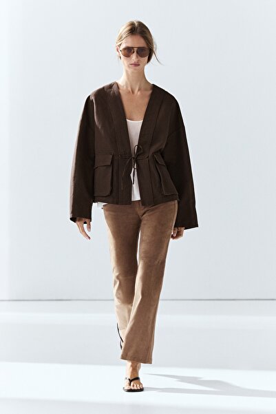 Massimo Dutti Pamuklu ve keten cepli kimono