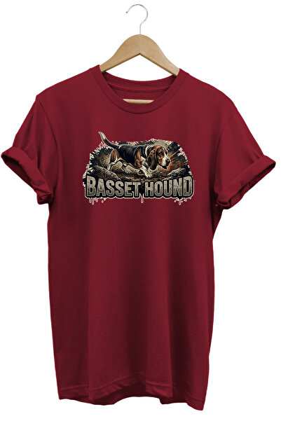 WİDİ Unisex Basset Hound Printed T-Shirt - Hunter Dogs Series Crew Neck Cotto...
