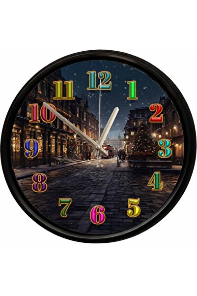 Caseras Decorative Wall Clock with Night City View 28 cm Silent Mechanism