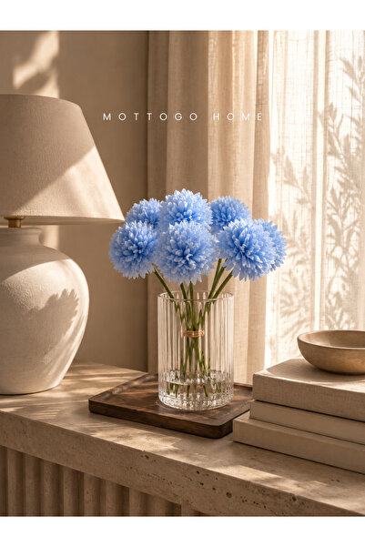 Mottogo Blue Artificial Chrysanthemum Bouquet 7-Branch Decorative Flower – Re...