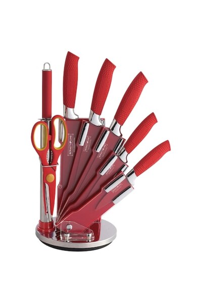 Royalty Line Set de cuțite, 8 piese, mânere ergonomice și suport acrilic, Roșu