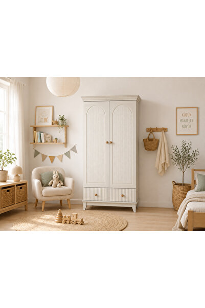 Koza %100 MDF Bohem Beyaz 2 Kapılı Bebek&çocuk Odası Gardırop