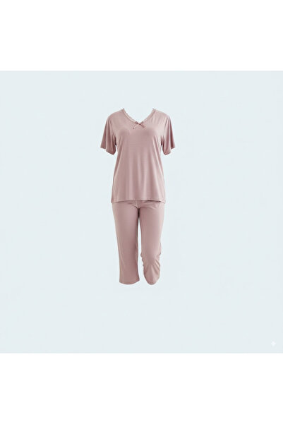 Generic Soft Viscose Pajama Set with Capri Pants & Shirt with Delicate Lace D...