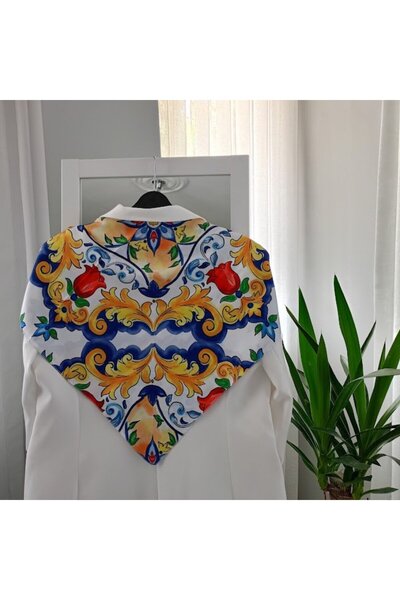 LENTE AKSESUAR Women's Premium Patterned Neck Bag and Hair Scarf 70X70 cm