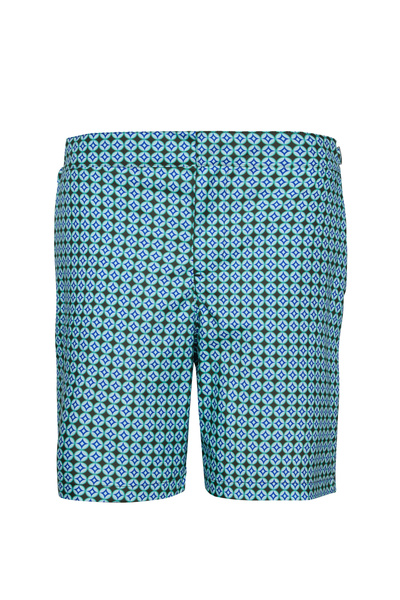 TOOSALTY Men's Geometric Patterned Zippered Belted Swim Shorts with Pockets M...