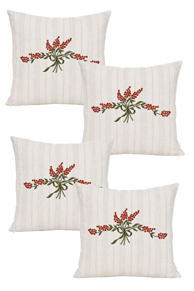 Elegancembroidery Tomurcuk Nakışlı Kırlent Kılıfı 4'lü Set | Keten Bohem Deko...