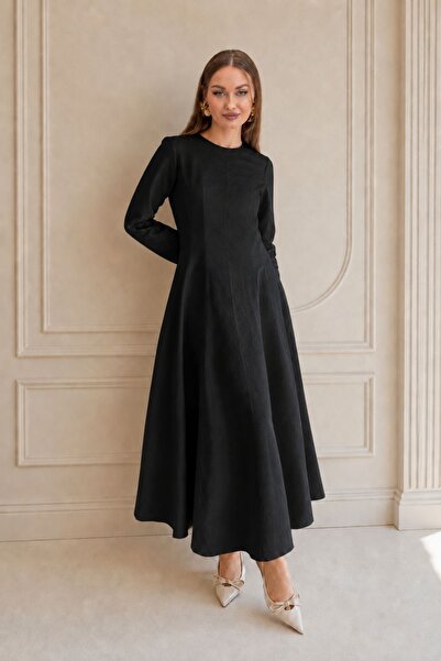 MAG FASHİON Black Dress Zipper Detailed Dress Evening Dress Graduation Dress