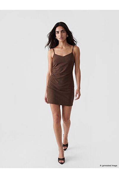 LC Waikiki Rmz Gi̇yi̇m Farkiyla V Planting Rope Strap Gathered Crepe Dress