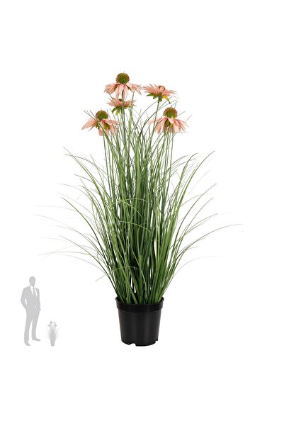 Roberto Rossi Iarba artificiala Onion 60 cm cu 5 flori roz de crizantema
