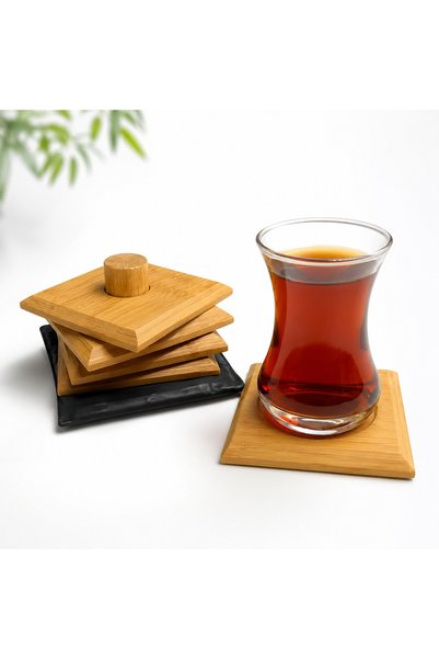 BOZKURT CNC Set of 4 Bamboo Coasters – Stylish and Natural Design