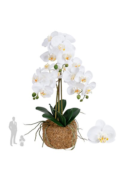Roberto Rossi Orhidee artificiala alba cu aspect H61 cm cu 3 tulpini si un ba...
