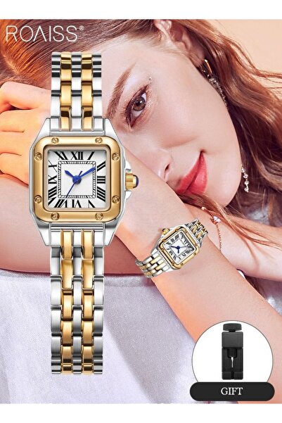 ROAISS Womens Quartz Watch with Alloy Strap Small Square Roman Numerals Dial ...