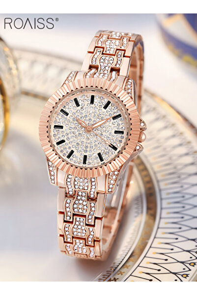 ROAISS Women's Quartz Watch with Steel Strap Round Dial Rhinestone Decoration...
