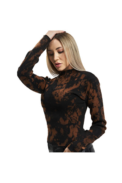 KARL KANI Womens Long-Sleeve Shirt: Small Signature Bleached Rib Knit LS Turt...
