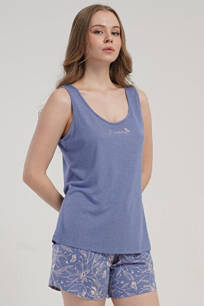 KEZOKİNO Kadın Kalın Askılı Şortlu Mor Pijama Takımı C5T7N1215
