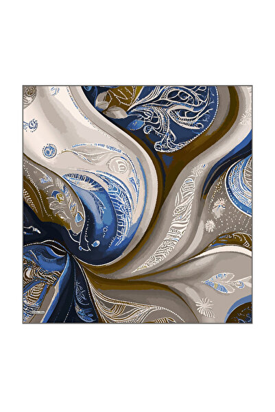 Bursa İpek Navy Blue Devran Pattern Twill Silk Scarf