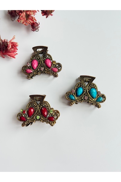 BURÇİN AKSESUAR 3-Piece Metal Latch Buckle with Floral Detail Vintage Buckle