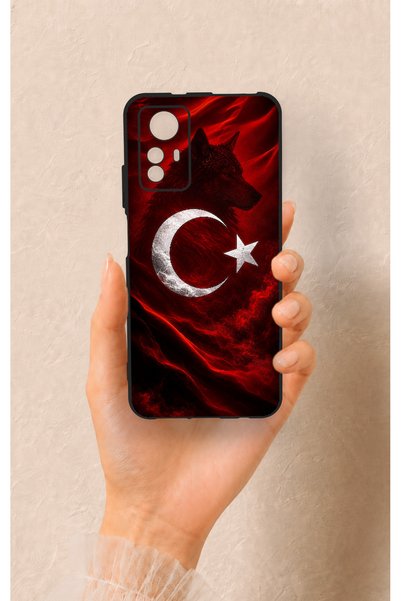 Vip Case Redmi Note 12S Uyumlu Kurt Türk Bayrağı Desenli Silikon Kılıf
