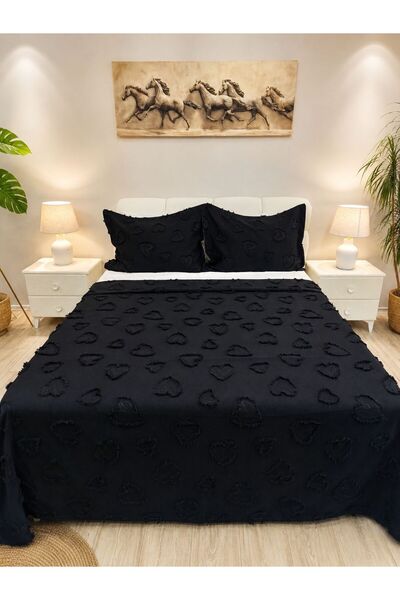 D'NISS HOME Cuvertură de pat dublă cu model de inimă, 3 piese