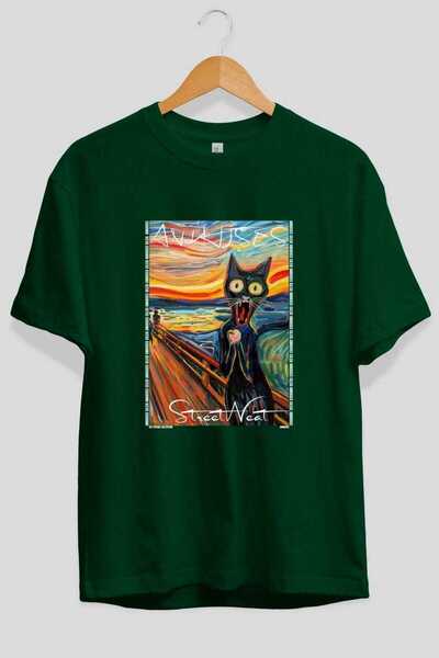 Ankhises T-shirt "For the Love of Cats 23" με στάμπα γάτας μπροστά, πράσινο, ...