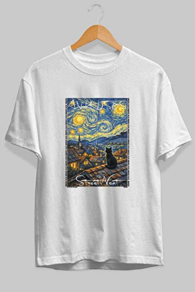 Ankhises For the Love of Cats 21 Front Cat Printed White Oversize T-Shirt 100...