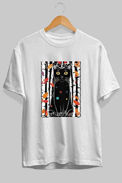 Ankhises For the Sake of Cat Love 26 Front Cat Printed White Oversize T-Shirt...