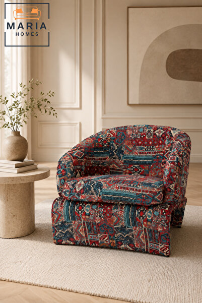 MARIA HOMES Traditional Persian Pattern Accent Chair – Upholstered Barrel Lou...