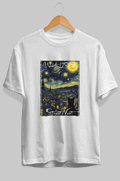 Ankhises Μπλουζάκι  "For the Love of Cats " με 45 σχέδια γάτας, λευκό, oversi...