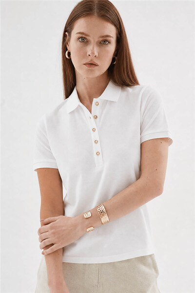 Fashion Friends White Women's Polo Neck T-Shirt 26Y0602K1
