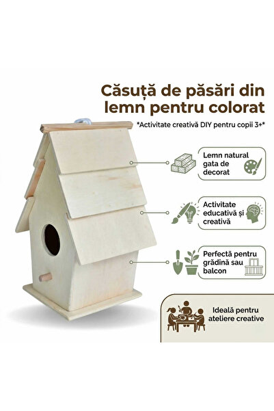 Floopy Casuta pasari de colorat din lemn pentru copii, o gaura, DIY pictat si...