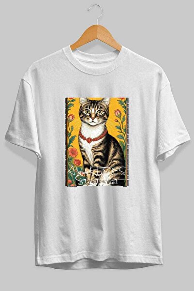 Ankhises T-shirt  "For the Love of Cats " με στάμπα γάτας, λευκό, oversized, ...