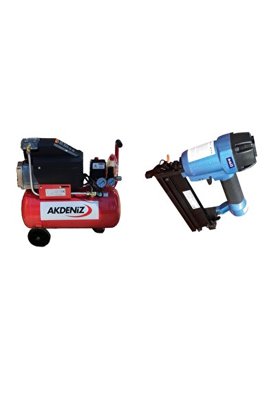 Akdeniz 24 Lt. Yağlı Hava Kompresörü+Nail F50/9040 Kombine Zımba ve Brad Çivi...