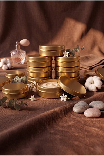 YİĞİT TENEKE Gold Renk Metal Mum Kutusu -Krem ve Hediye Hazırlama Kutusu (10 ...