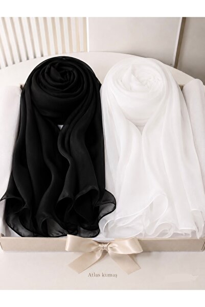Atlas Kumass Double Set Siphon Shawl Black-White 70X180