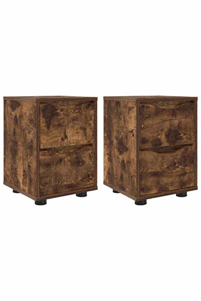 vidaxl Mese de noptieră 2 pcs Stejar fumuriu 30,5 x 30 x 43 cm