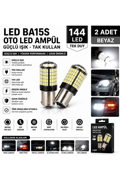 KUZEY AKSESUAR Oto Led Ampülü Güçlü Işık Tak Kullan 144 Led Tek Duy Güçlü Işı...