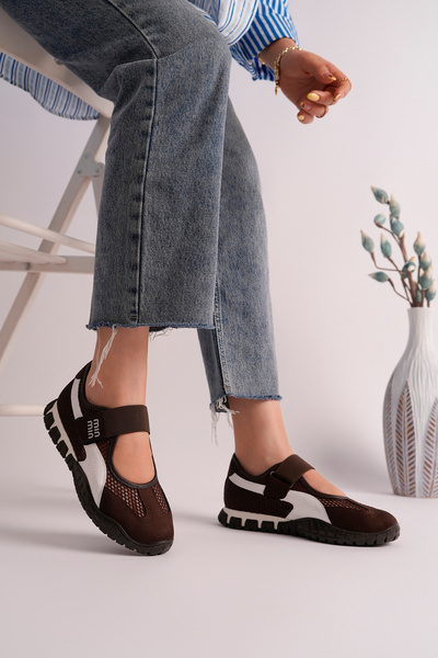 SEFERİ Pantofi sport casual pentru femei, de culoare maro, cu talpă confortab...