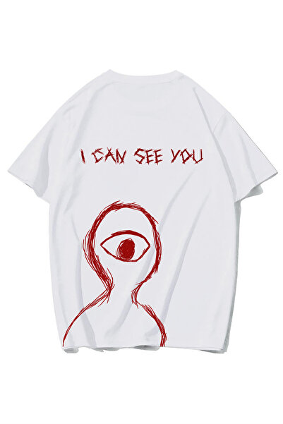 BRZ COLLECTION Unisex Oversize I Can See You T-shirt (BEYAZ)