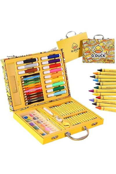 Toybox مجموعة فنية للأطفال مكونة من 67 قطعة مع حقيبة بتصميم البطة، طقم أدوات ...