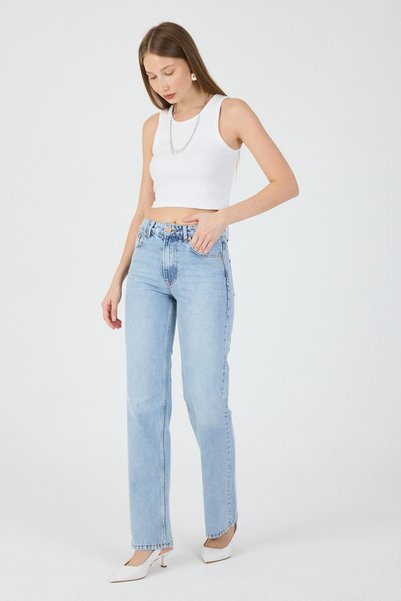Ucajean Women's Light Blue High Waist Straight Fit Jean Pants - Modern Cut & Comfortable Fit